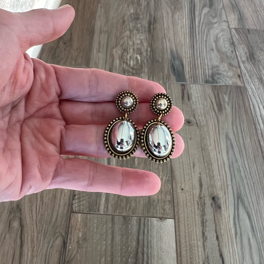 Two-Tone Drop Button Earrings - Picture 4 of 5